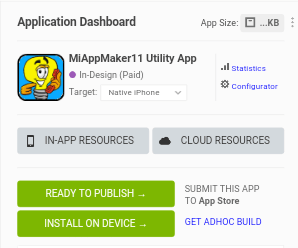 Mobile App Dashboard with publisher button