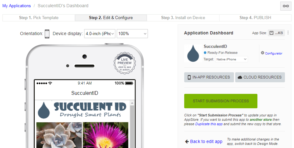 App dashboard page in the publishing tab.
