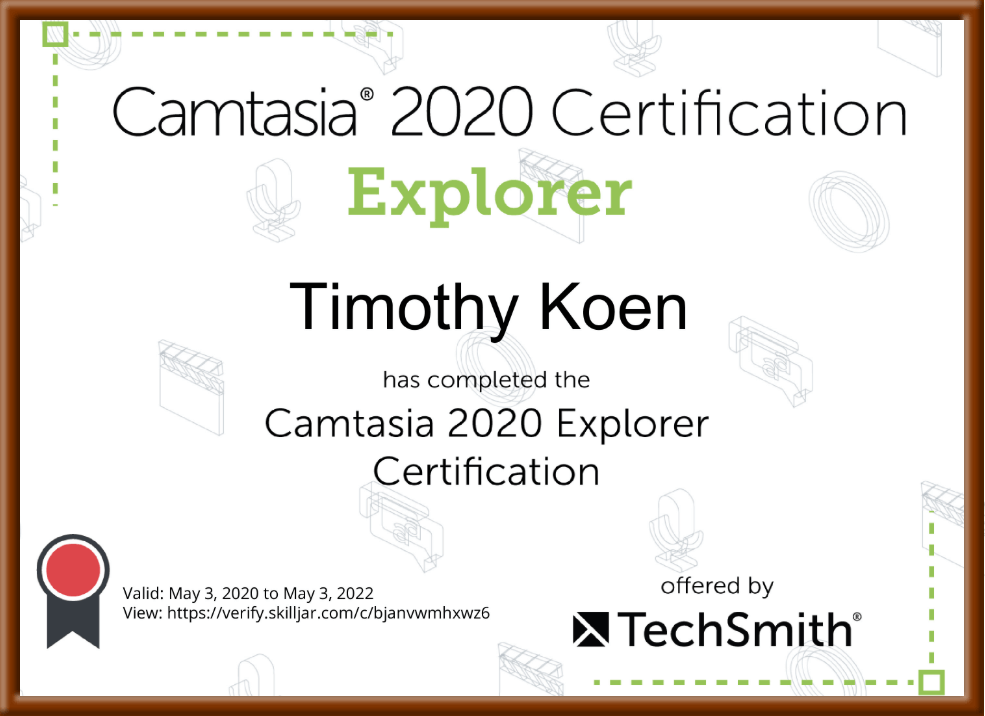 Camtasia 2020 Explorer certificate