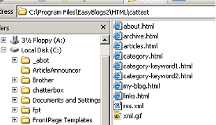 basic Easy Blogs pages with categories