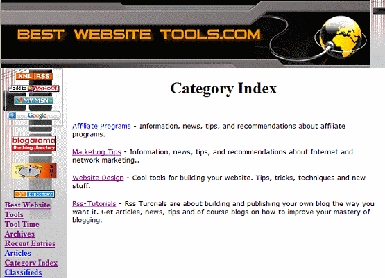 Category Index page