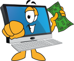Computer holding a dollar bill