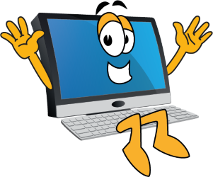 Computer with hands up