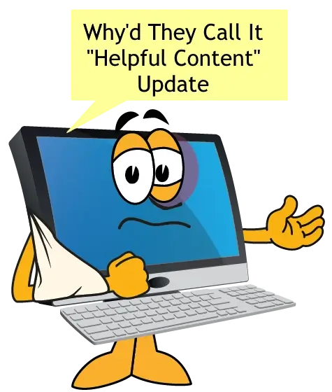 Computer with broken arm and black eye