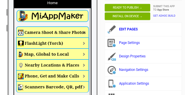 Mobile app dashboard middle