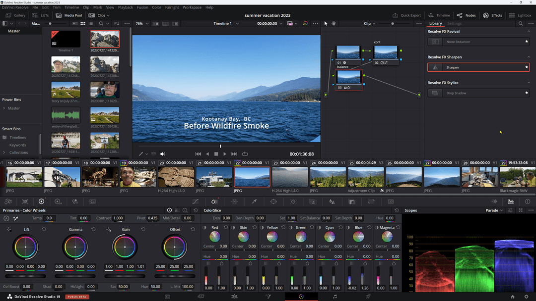 DaVinci Resolve color controls