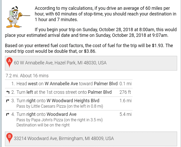 Drive Time Calculator Road Trip App Get Distance Time ETA Map Route ...