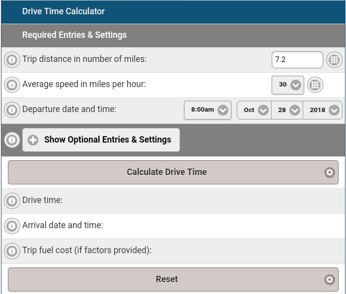 road trip driving time calculator