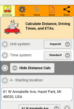 Drive Time Calculator page top