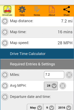 Drive Time Calculator Road Trip App Get Distance Time ETA Map Route