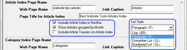 Easy Blogs Advanced Options