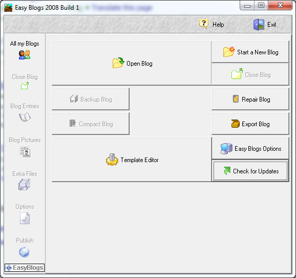 EasyBlogs main screen