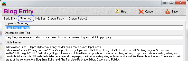 Easy Blogs Advanced Options