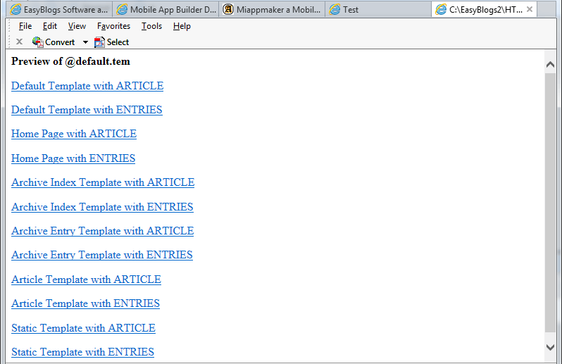 Easyblogs software preview options.