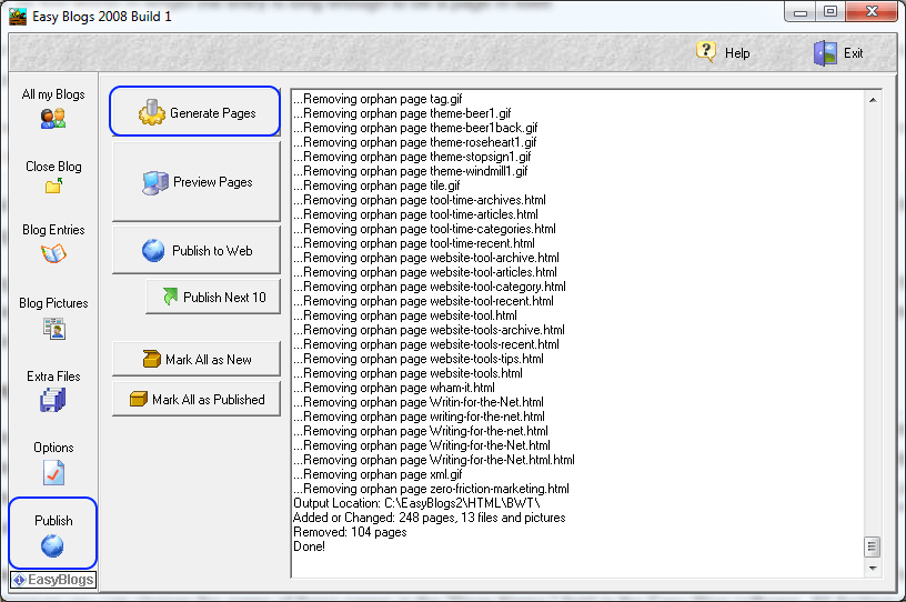 Easy Blogs Publish Options