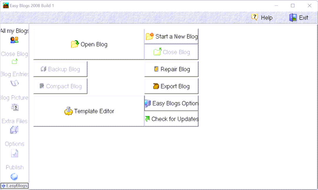 EasyBlogs main screen