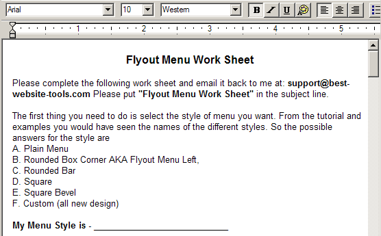 Flyout Menu Left Work Sheet