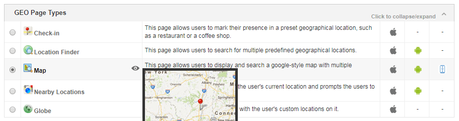 Geo pagetypes in mobile app maker.