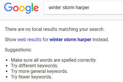 Google results for winter storm Harper