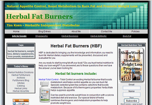 Herbal Fat Burners a mini-site created in Easy Blogs.