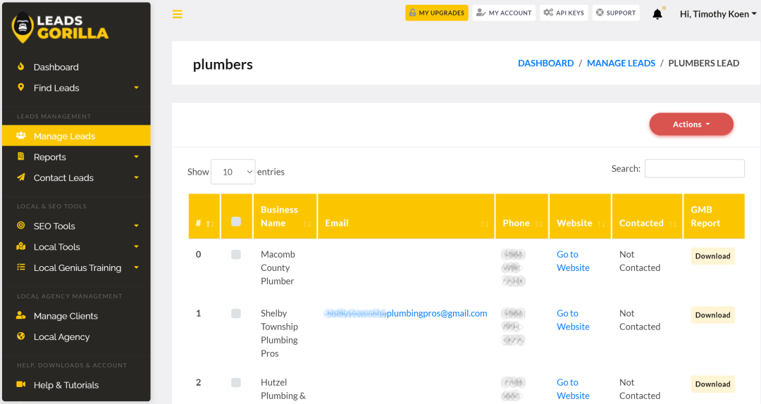 Leads Gorilla Dashboard