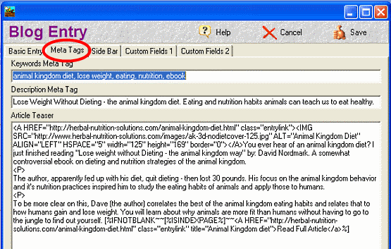 meta tags entry section