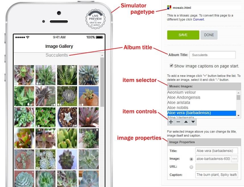 Mosaic Page Type Selector