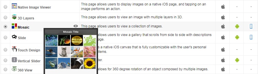 Mosaic Page Type Selector