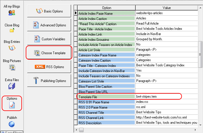 Selecting a template.