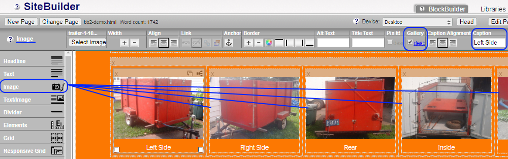 Image gallery content selector