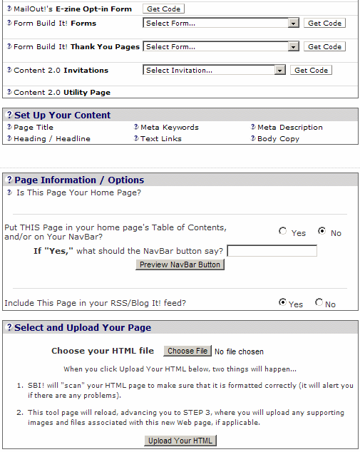 Upload Your Own HTML builder for experienced and beginner coders.