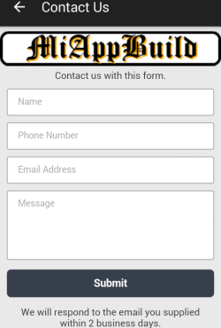 Contact form screenshot