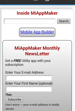 Newsletter form mobile app screenshot