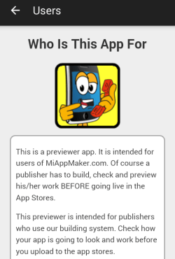 Mobile app screenshot of a users manual