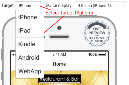 Platform selector for mobile app