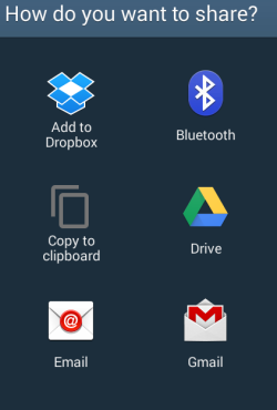 Share Options screen