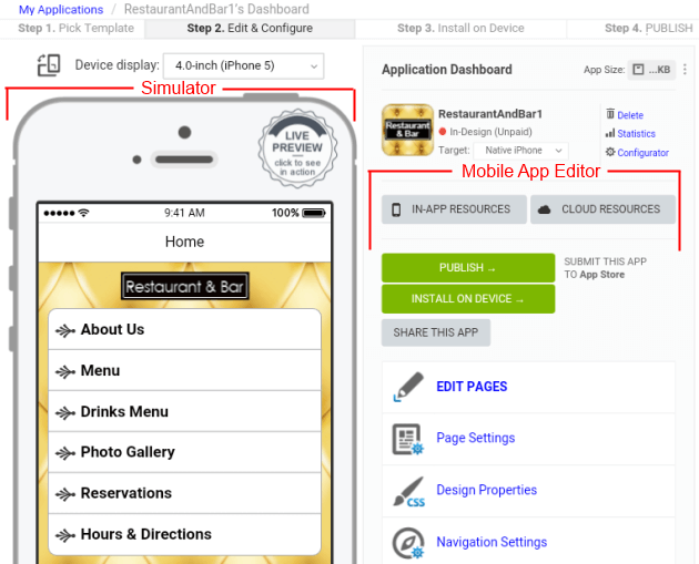 Mobile app builder Simulator and Editor