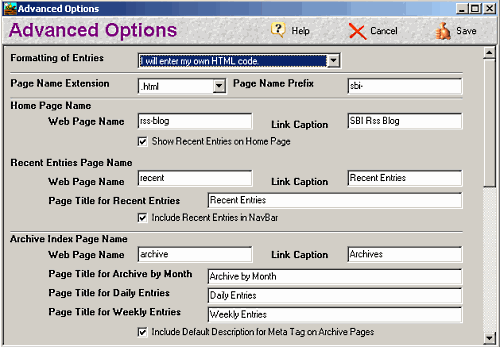 Easy Blogs Advanced Options