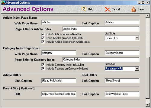 Easy Blogs Advanced Options