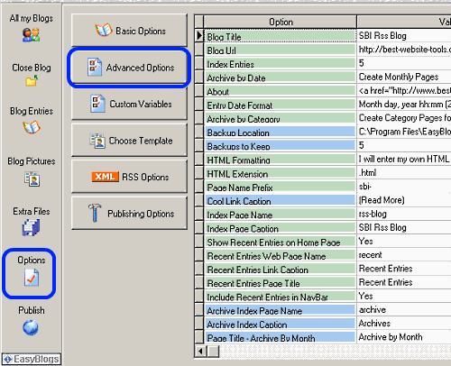 Easy Blogs SBI Advanced Options.